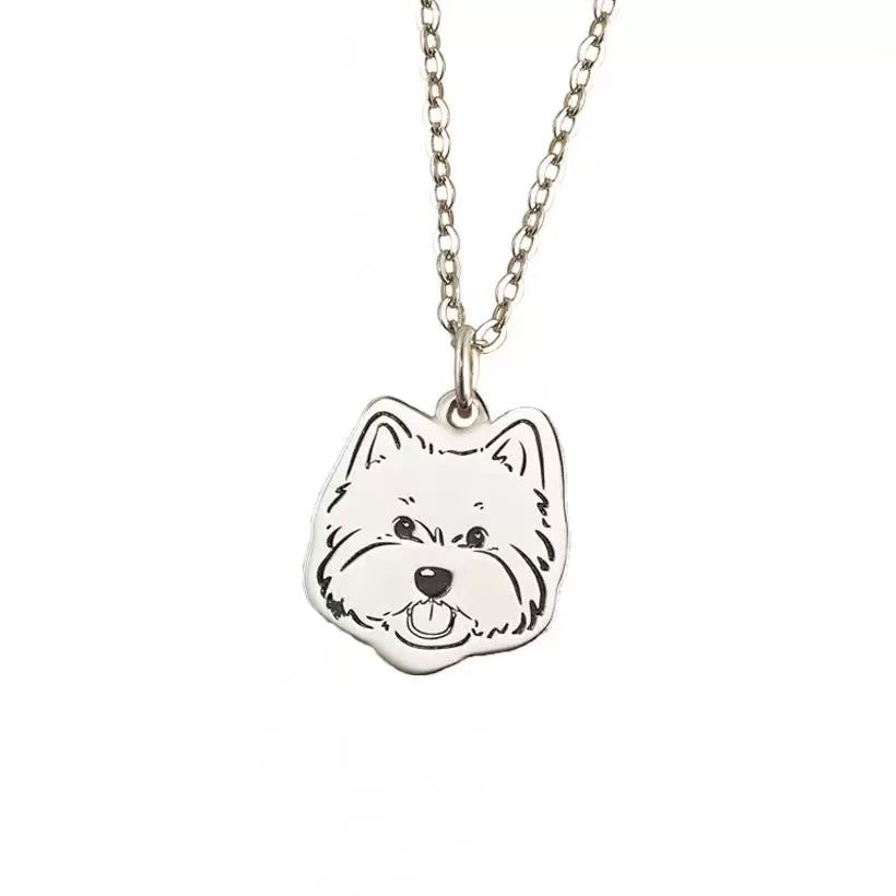 Custom Pet Portrait Name Necklace, Dog Photo Necklace, Engraved Cat Picture Necklace, Pet Memorial Necklace