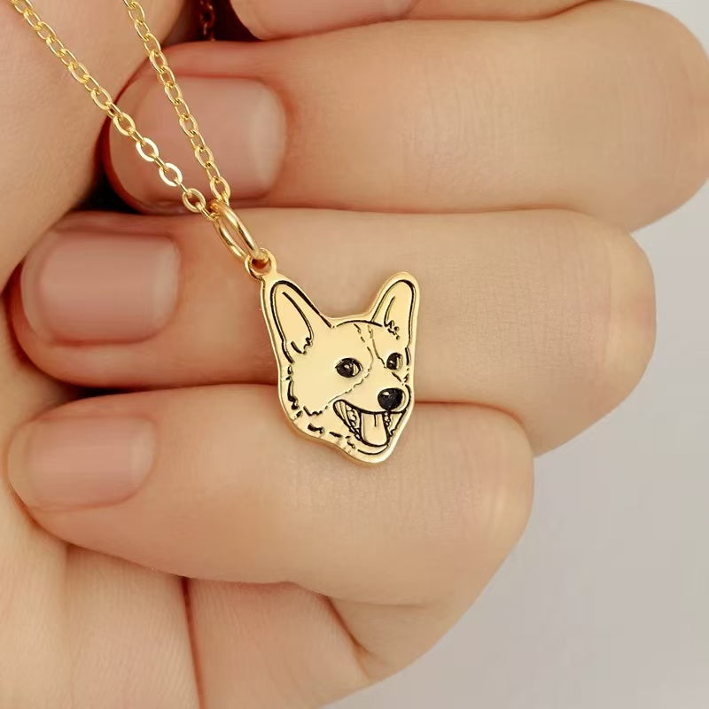 Custom Pet Portrait Name Necklace, Dog Photo Necklace, Engraved Cat Picture Necklace, Pet Memorial Necklace
