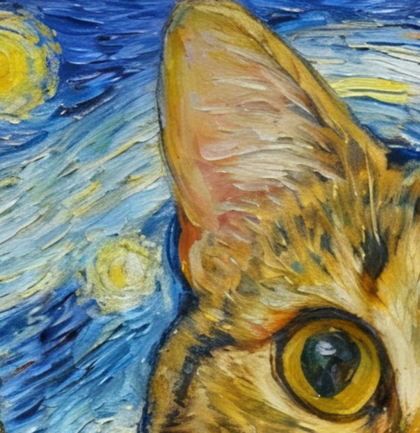 Pet Portrait Giclee Print Tiger-striped Cat Starry Night M005
